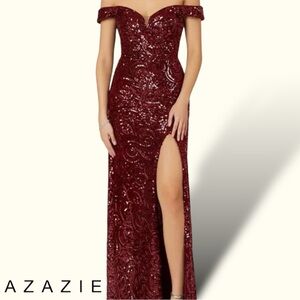 Azazie Elyssa Sequin Cabernet Evening Gown